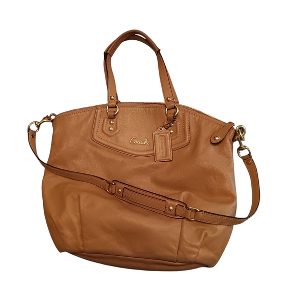 COACH Authentic Ashley Tan Leather Hobo Satchel w Removable Shoulder Strap - Picture 1 of 9